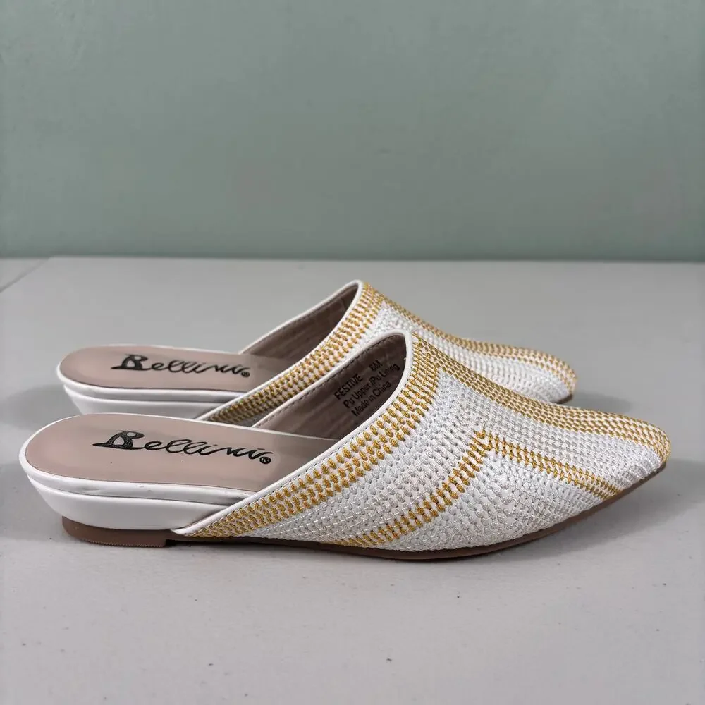Bellini Festive Women Size 6M White Pointed Toe Woven Casual Slide‎ Mule Sandals - Picture 8 of 10